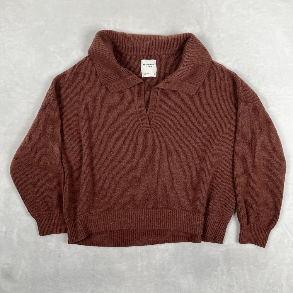 Abercrombie & Fitch Sweater Womens XL Brown Collared Ribbed Knit Pullover Fall